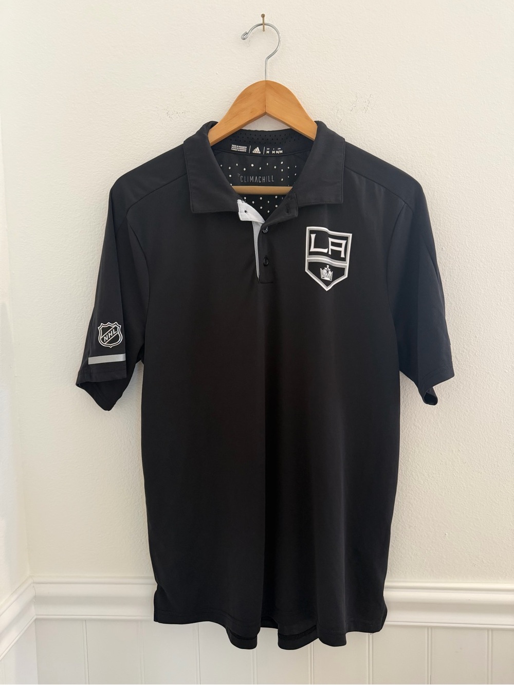 Adidas LA Kings NHL Climachill Polo Shirt Mens M Black Hockey 2017